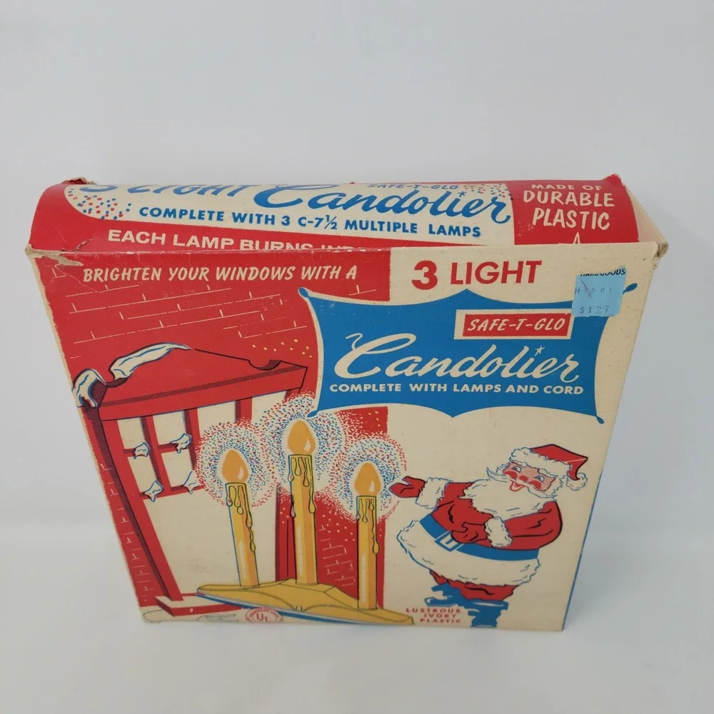 Vintage Safe T‎ Glo 3 Light Candolier Ivory Plastic Christmas Window Decor